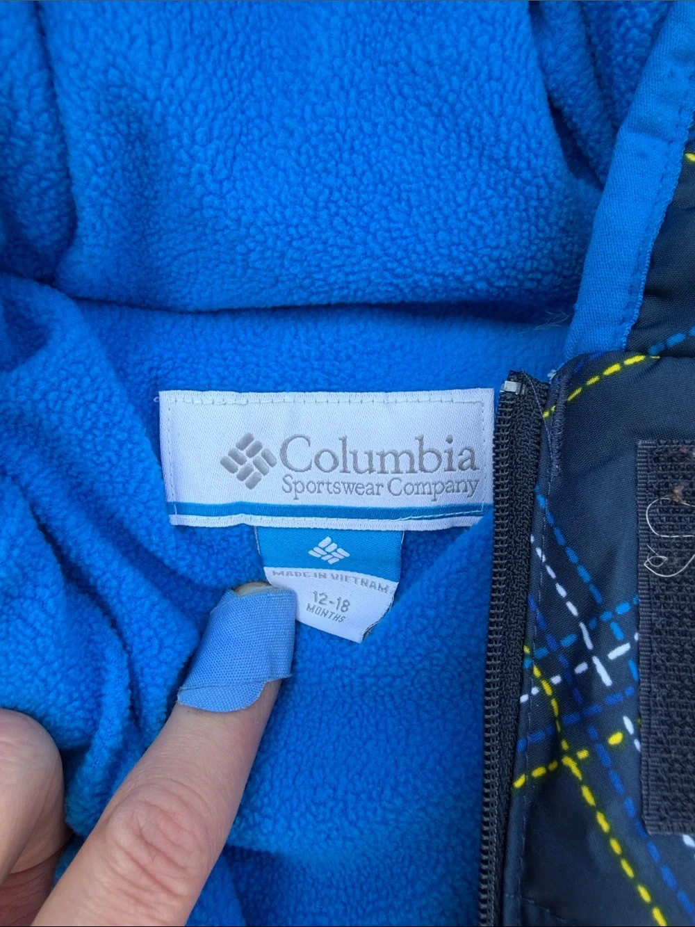 Columbia Navy Plaid Puffer Baby One-Piece with Bright Blue Lining